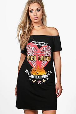 Boohoo Plus Malin Printed Off The Shoulder Band Dress