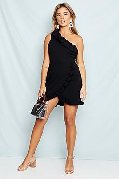 Boohoo One Shoulder Frill Detail Bodycon Dress