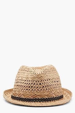 Boohoo Georgie Scallop Edge Trim Straw Trilby Hat
