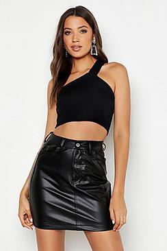 Boohoo Tall One Shoulder Rib Crop Top