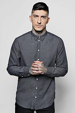 Boohoo Smart Long Sleeve Square Print Shirt
