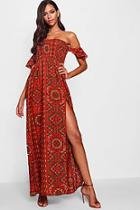 Boohoo Yoselin Off The Shoulder Shirred Maxi Dress