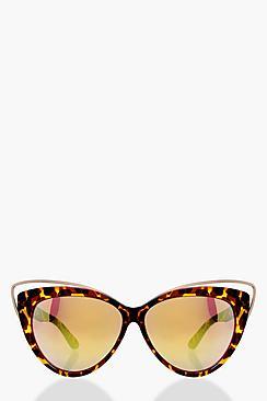 Boohoo Cut Out Tortoise Lense Cat Eye Sunglasses