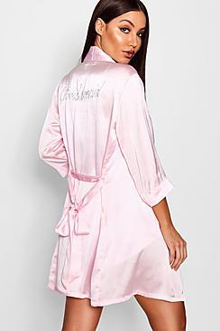 Boohoo Layla Diamante 'bridesmaid' Satin Robe