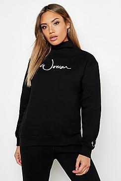 Boohoo Funnel Neck Woman Embroidered Sweat