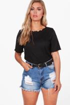 Boohoo Plus Isla Frill Edge Short Sleeve Tee Black