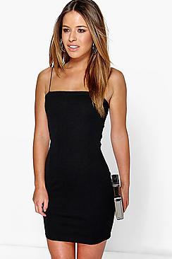 Boohoo Petite Crepe Square Neck Bodycon Dress