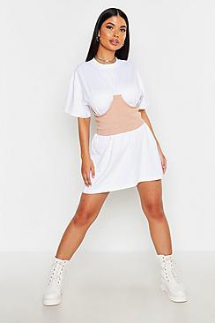Boohoo Petite Waist Corset Oversized T-shirt Dress
