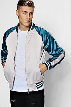 Boohoo Satin Raglan Bomber With Souvenir Piping