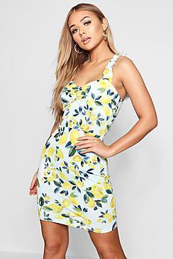 Boohoo Natalie Lemon Print Shift Dress