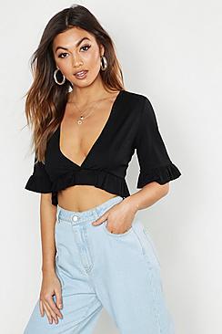 Boohoo Ruffle Detail Rib Crop