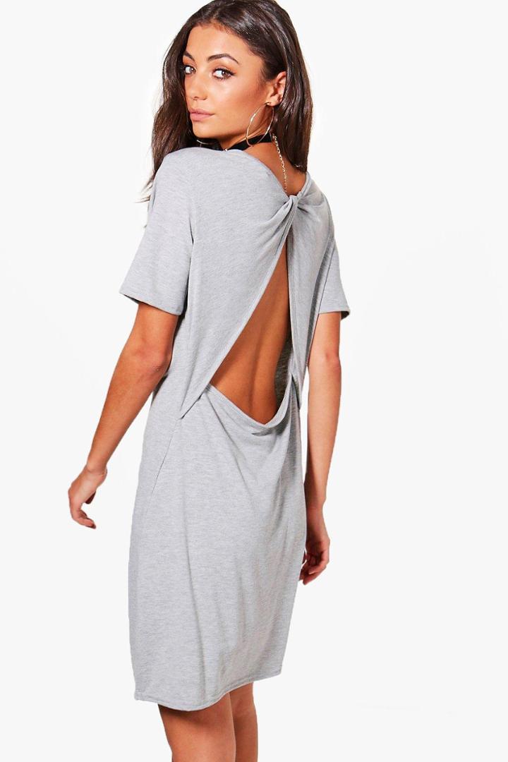 Boohoo Tall Aubrey Twist Open Back Beach Dress Grey