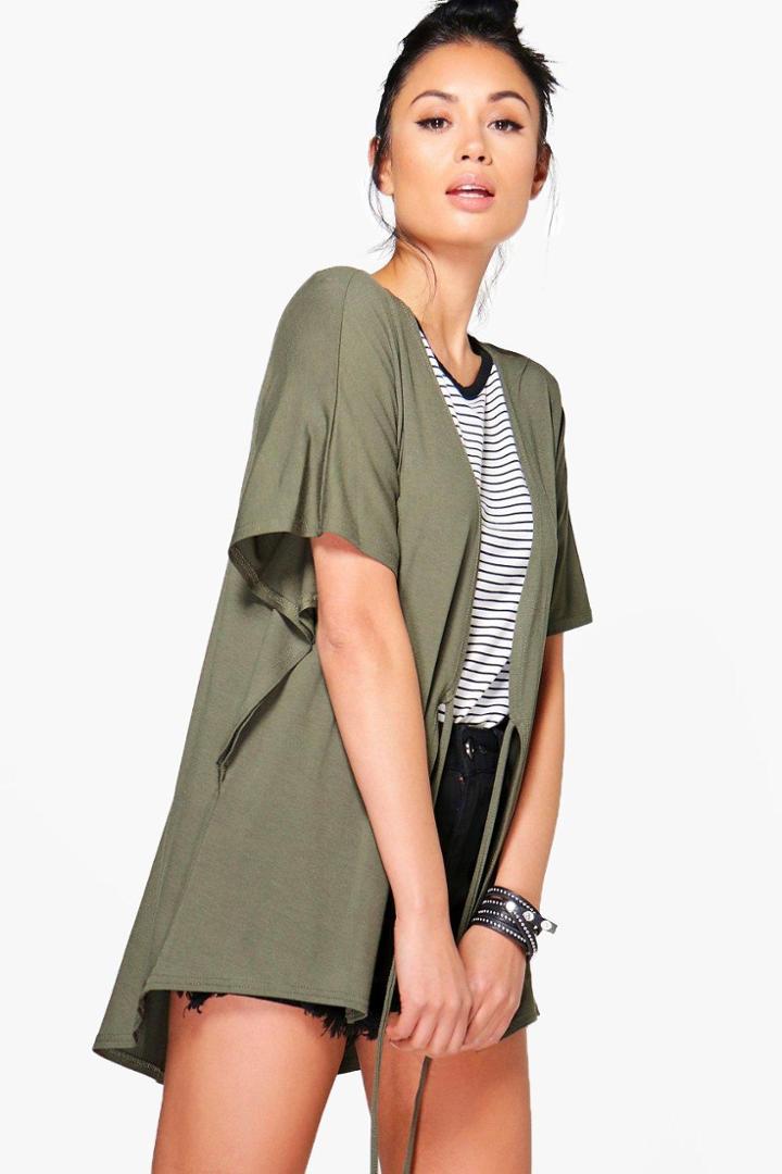 Boohoo Rachel Jersey Kimono Khaki