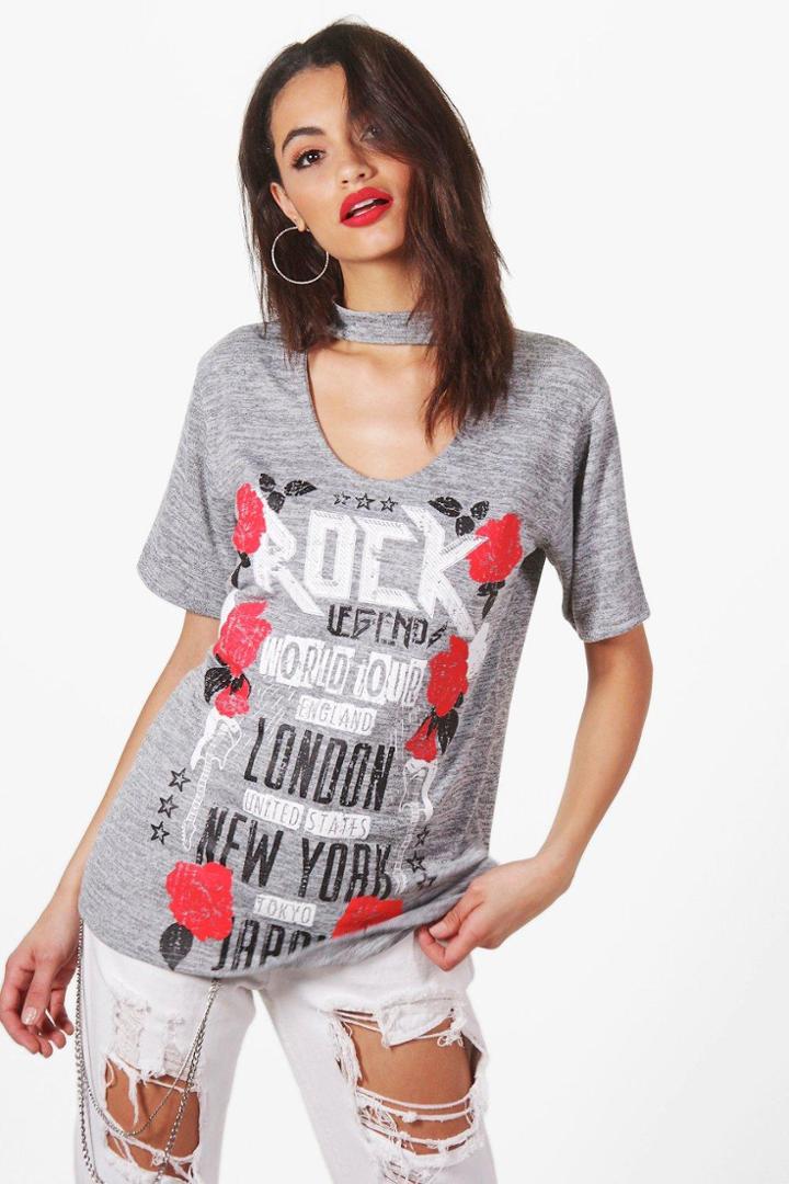 Boohoo Rosie Choker Knitted Band Tunic Grey