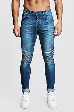 Boohoo Skinny Fit Biker Jeans In Blue Wash