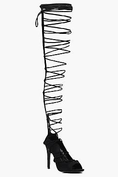 Boohoo Harriet Lace Up Thigh High Gladiator Heels