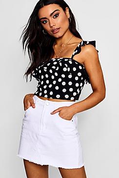 Boohoo Lucy Spot Print Ruffle Crop Cami