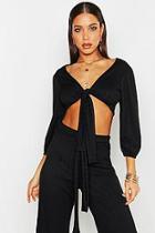 Boohoo Plaited Rib Tie Front Crop Top