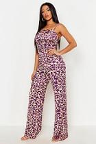 Boohoo Ruched Body Wide Leg Leopard Jumpsuit