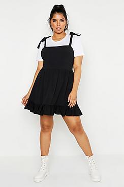 Boohoo Plus Tie Strap Skater Pinafore