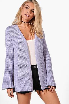 Boohoo Violet Wide Sleeve Edge To Edge Cardigan