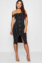 Boohoo Stripe Off The Shoulder Button Midi Dress