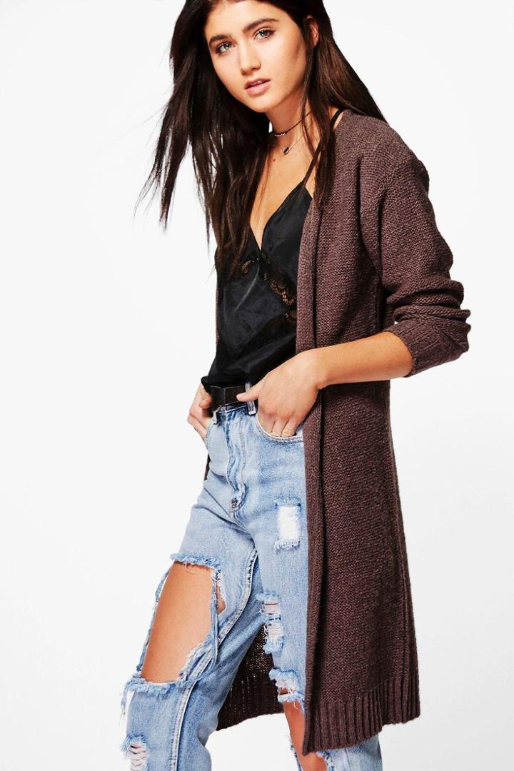Boohoo Lois Soft Knit Midi Cardigan Mink