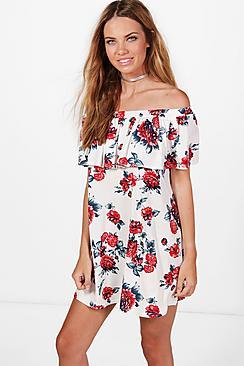 Boohoo Hanna Floral Ruffle Bandeau Swing Dress