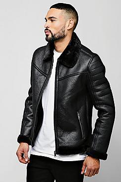Boohoo Faux Suede Aviator Jacket With Faux Fur Collar
