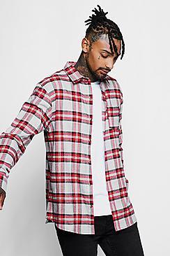 Boohoo Long Sleeve Red And Yellow Check Shirt