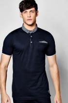Boohoo Patterned Collar Polo T Shirt Navy