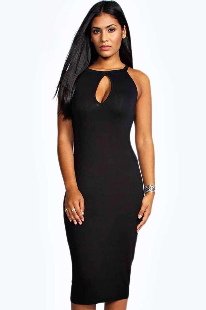 Boohoo Evelyn Keyhole Detail Midi Dress Black