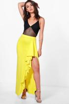 Boohoo Luisa Ruffle Front Split Crepe Maxi Skirt Yellow