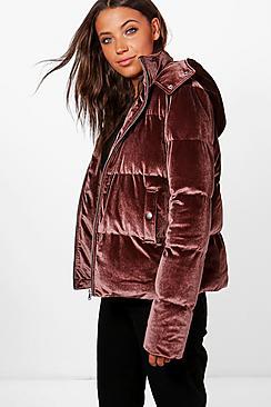 Boohoo Tall Velvet Padded Bomber Jacket