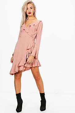 Boohoo Ruffle Detail Woven Tea Dress