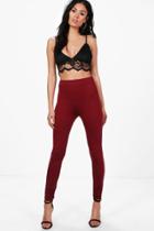 Boohoo India Rouched Ankle Jersey Leggings Burgundy