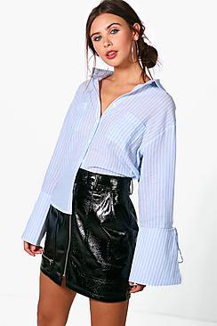 Boohoo Petite Lola Stripe Tie Cuff Shirt