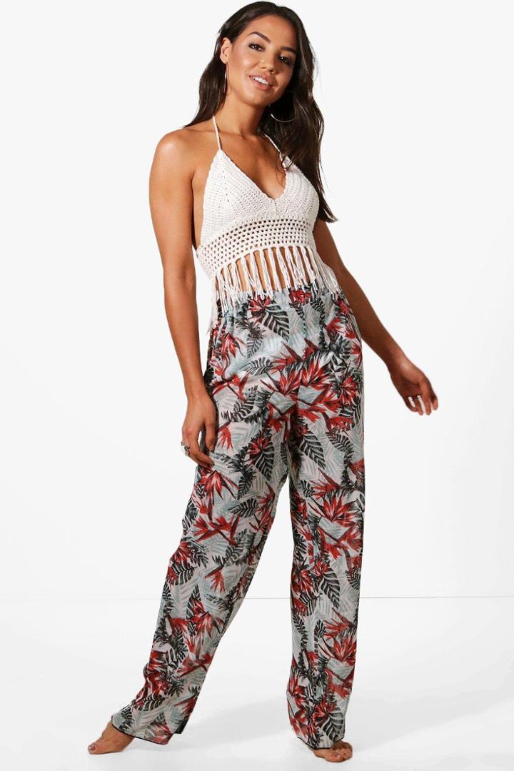 Boohoo Hope Tropical Print Beach Trouser Multi