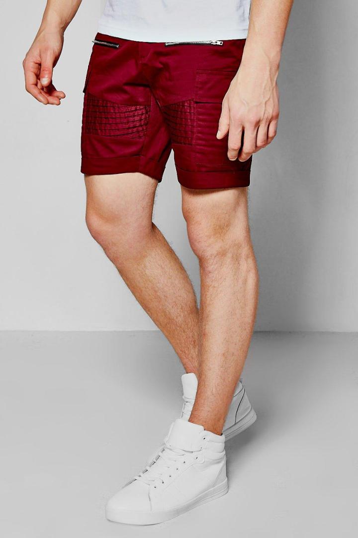 Boohoo Skinny Fit Biker Chino Shorts Burgundy