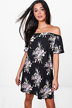Boohoo Millie Off The Shoulder Floral Shift Dress