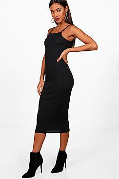 Boohoo Philippa Square Neck Ribbed Midi Bodycon Dress