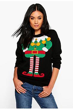 Boohoo Pom Pom Elf Body Christmas Jumper
