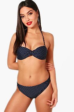 Boohoo Rome Polka Dot Twist Bandeau Bikini