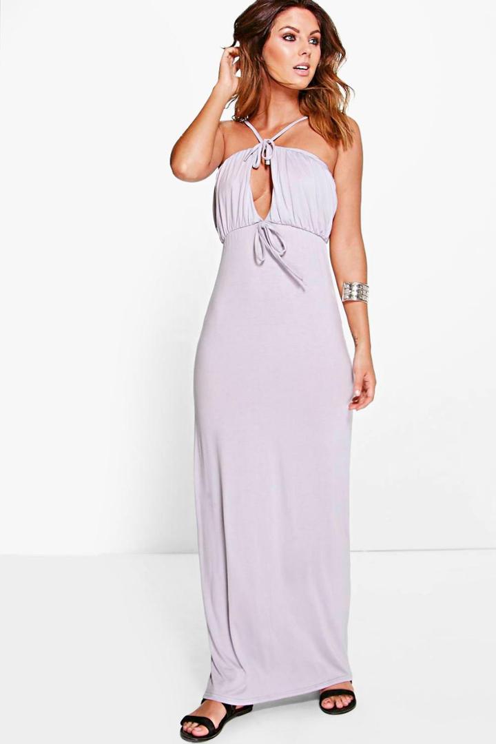 Boohoo Kellie Strappy Keyhole Maxi Dress Grey