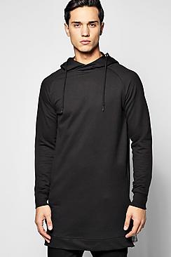 Boohoo Longline Raglan Hoodie With Side Zips
