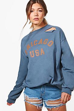 Boohoo Daisy Distressed Oversized Slogan Sweatshirt