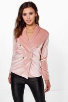 Boohoo Petite Ruby Double Breasted Velvet Blazer Nude