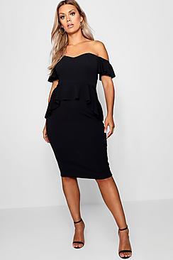 Boohoo Plus Off The Shoulder Ruffle Midi Dress