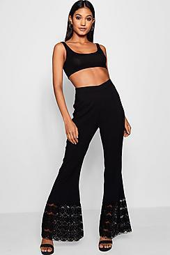 Boohoo Morgan Lace Trim Wide Leg Trouser