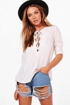 Boohoo Rae Woven Open Front Lace Up Top